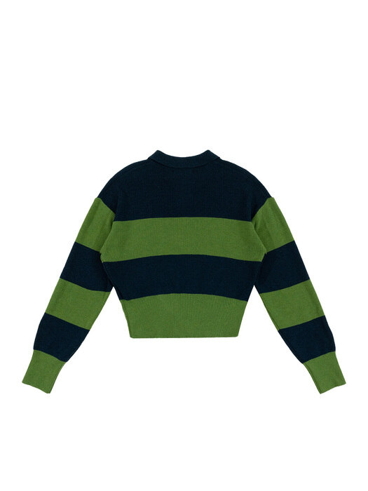  Stripe Collar knit Green (Women)