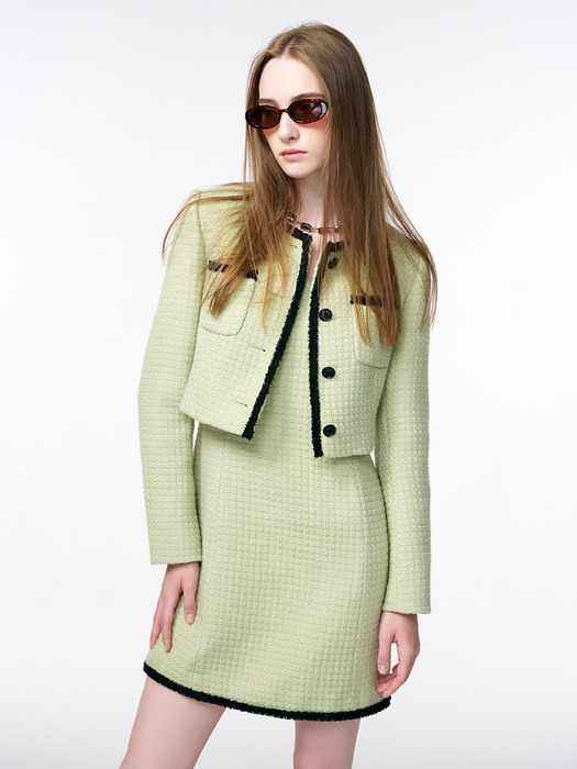 Trimmed Tweed Jacket, Light Green