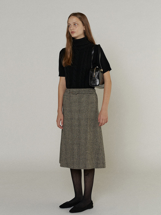 Belted Herringbone Skirt
