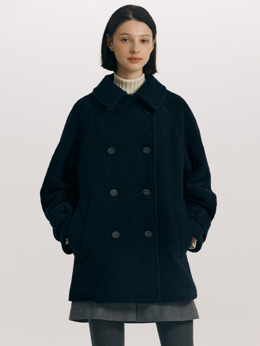 HOXTON Boucle wool pea coat (Navy)
