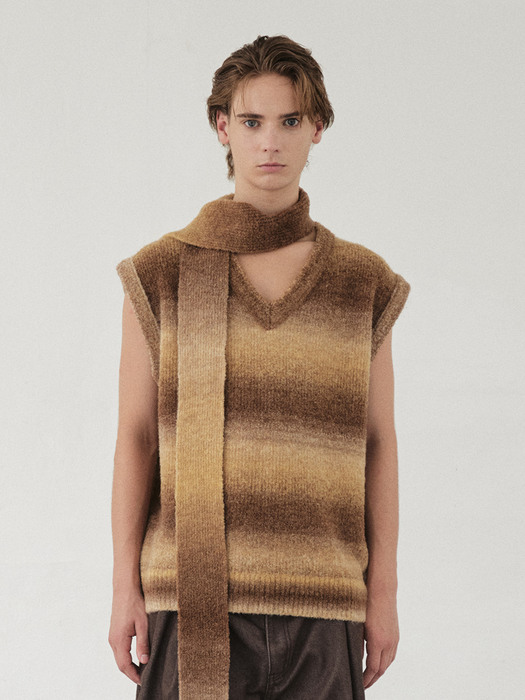 SPACE DYEING BOUCLE VEST_BROWN