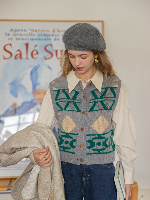 MOREL wool knit vest_GREY