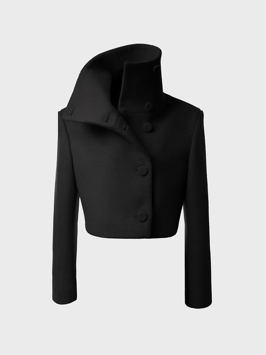 Funnel-Neck Cropped Wool-Blend Jacket[Black(WOMAN)]_UTH-FB43 