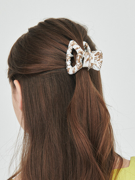 [1+1Boxing Day] Brown Flower Ribbon Claw Clip + Pearl Silver Earring Ia121_5
