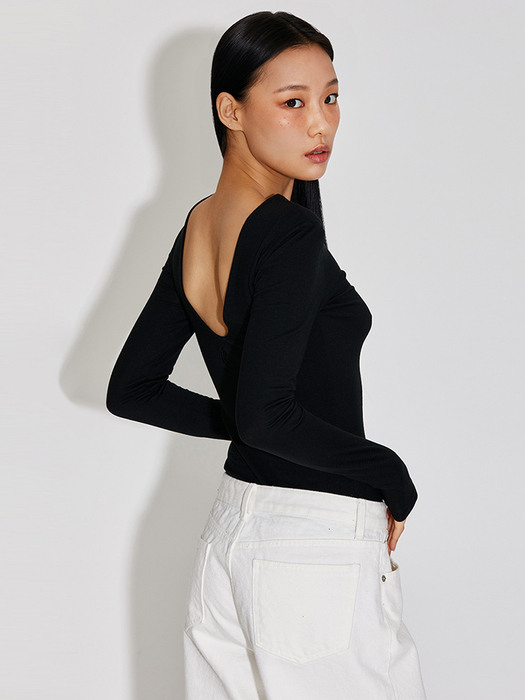 DEEP OPEN BACK LONG SLEEVE TOP_T316TP100(WH)