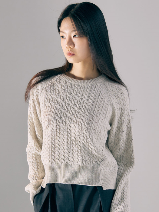 Italy Cotton Cable Pullover (L/GREY)