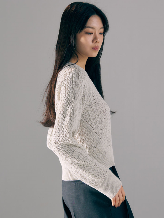 Italy Cotton Cable Pullover (L/GREY)