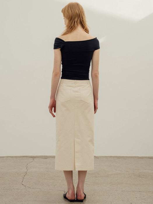 Cotton Linen Slit Skirt_Cream Beige