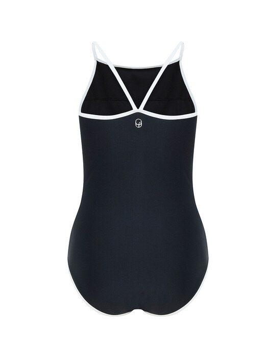 Halter ColorBlock Piping SwimSuit-Black