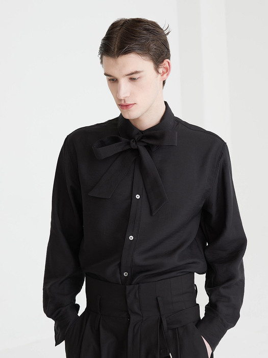 [UNISEX] Hybrid Tie Detail Shirt Black