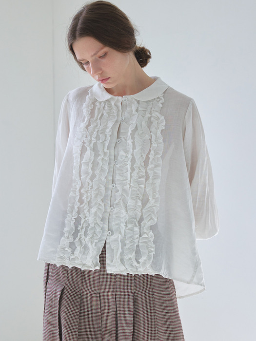 pure linen antique shirring blouse