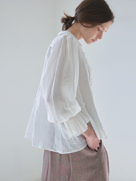 pure linen antique shirring blouse