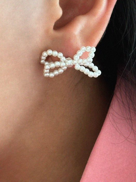 silver925 ribbon pearl earring