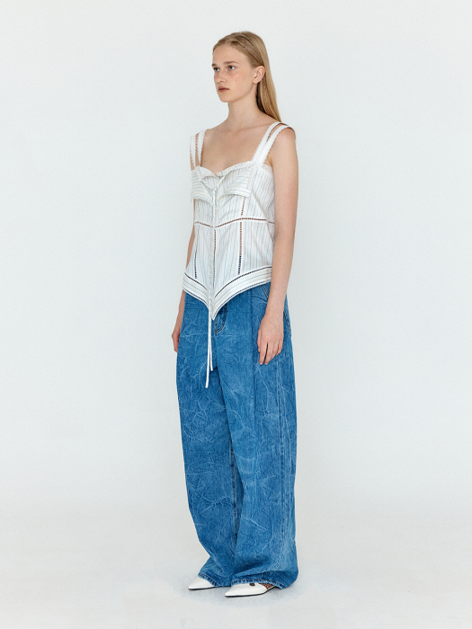 WENDY Layered Lace Top - Ivory/SkyBlue Stripe