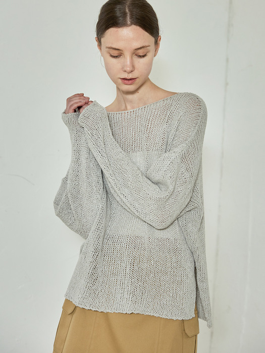 comos 828 netted slit knit top (light gray)
