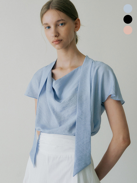 comos 862 cowl neck pin-tuck scarf blouse (3color)
