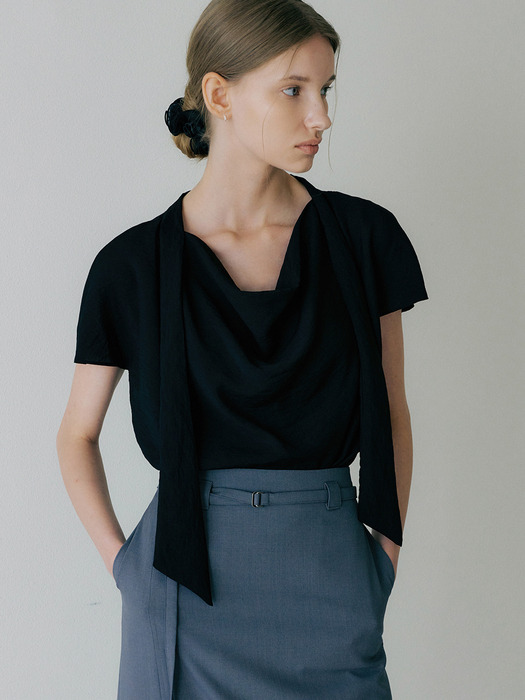 comos 862 cowl neck pin-tuck scarf blouse (3color)