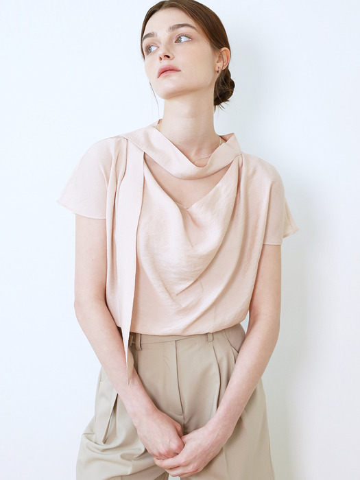 comos 862 cowl neck pin-tuck scarf blouse (3color)