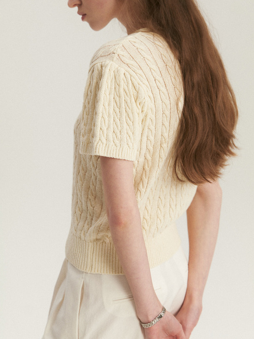 Short Half Sleeved Cable Knit_2color