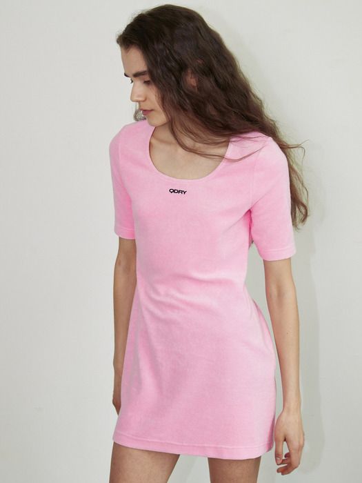 Back Hole Terry Dress - Flamingo