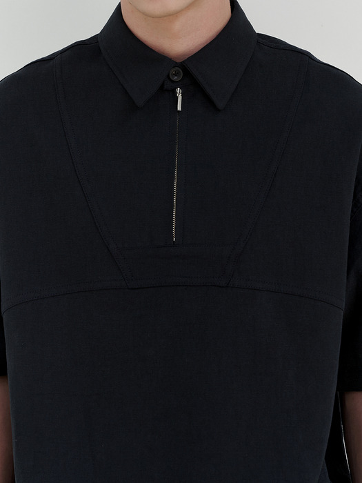 Decker linen zip-up 1/2 shirt (navy)