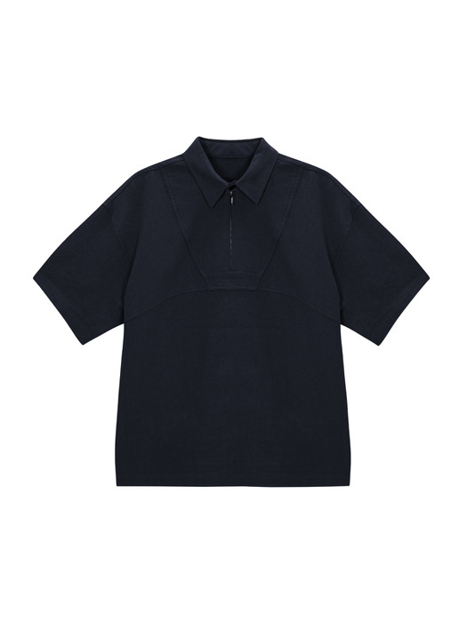 Decker linen zip-up 1/2 shirt (navy)