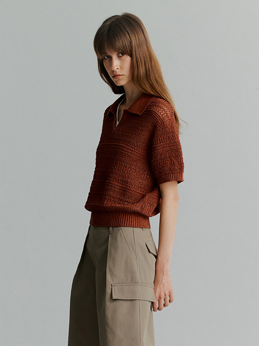 Netted Collar Knit(Brown)