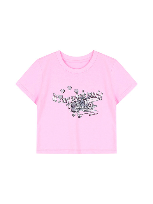 FLYING BUNNY CROP T SHIRT (LIGHT PINK)