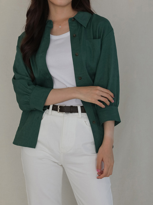 [GDSH05] Linen Blended Shirts Green