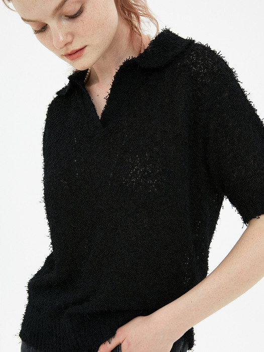 Womens, Tail Yarn Half Sleeve Collar Knit / Black