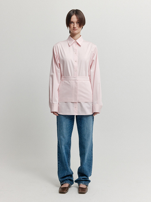 XIRT Oversized Shirt with Skirt Belt - Light Pink