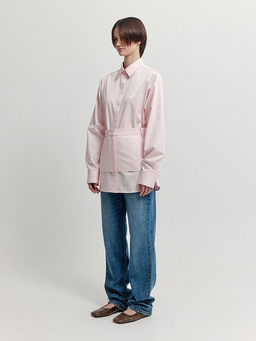 XIRT Oversized Shirt with Skirt Belt - Light Pink