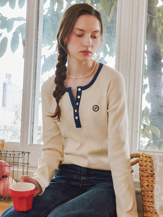 ★送料・関税込★RONRON★HENRYNECK GOLGI LONG SLEEVE★ 론론]HENRYNECK GOLGI LONG SLEEVE IVORY NAVY