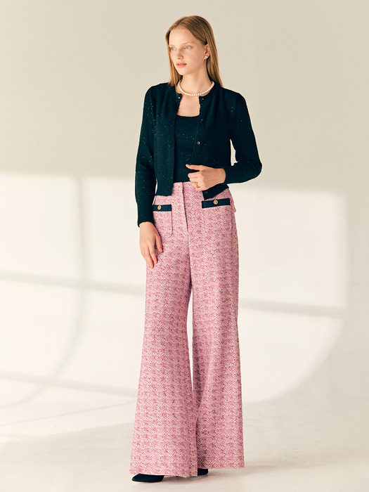 LUCIA Wide tweed trousers (Ivory/Lavender pink)