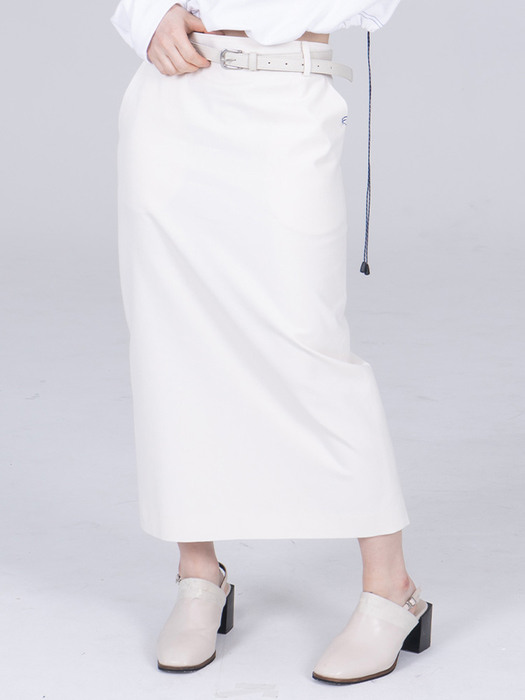 Cotton H-line Belt Skirt_Ivory