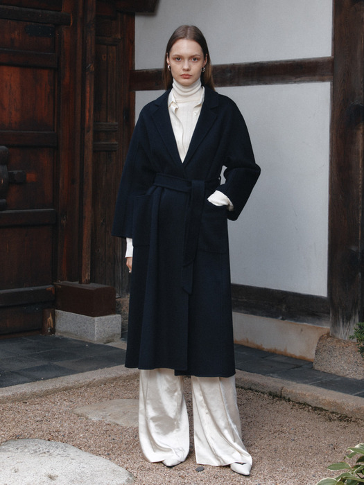 [Cashmere 30%] MAGOT Cashmere Blended Handmade Coat_Royal Navy