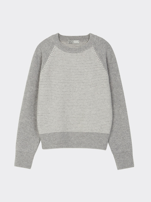[Women] Wool Cotton Stripe Sweater (Melange Grey)