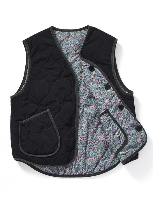 Floral Quilting Reversible Vest_Black