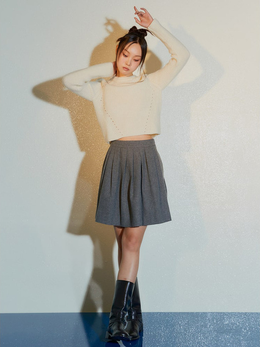 Wool Volume Mini Skirt  Grey (KE3X27M023)