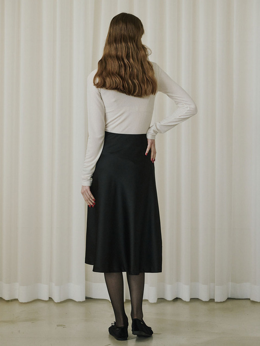 Satin Flare Skirt_Black