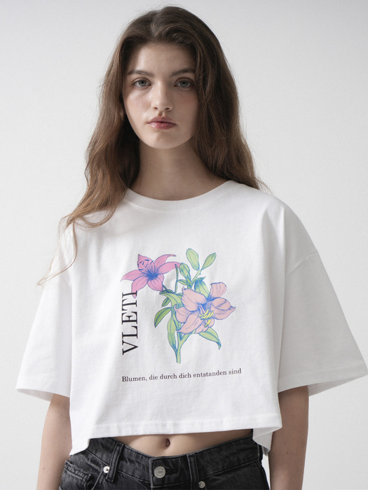 24SS Flower Art Work Printing Crop T-shirt (White)