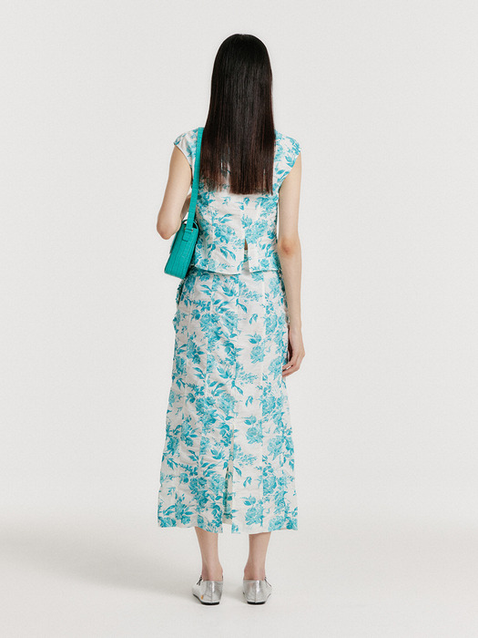 YUNITA Floral Midi Skirt - Blue