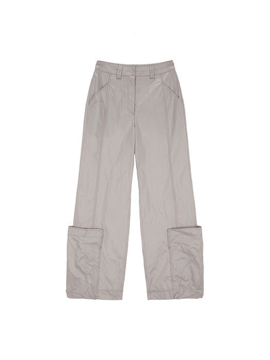 LOOSE POCKET NYLON PANTS IN BEIGE