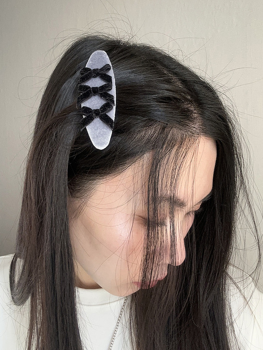 Velvet oval ribbon hair pin (2color)