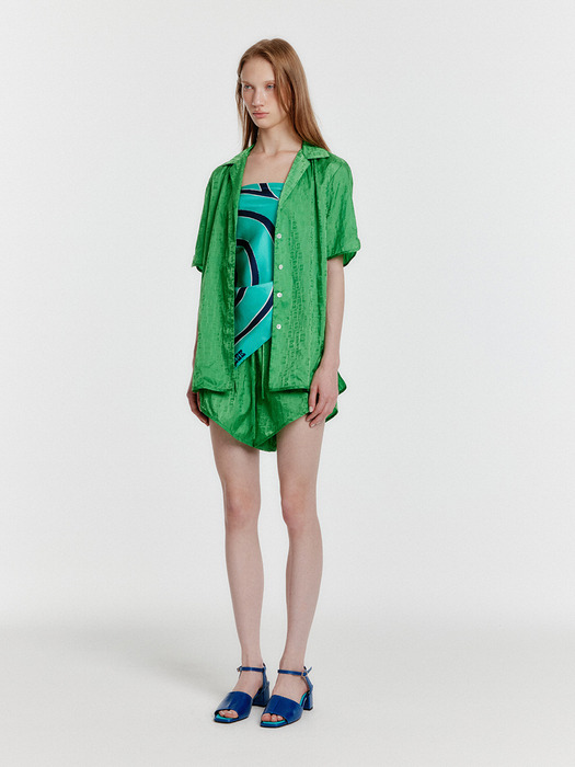 YINDA Short Sleeve Jacquard Shirt - Green