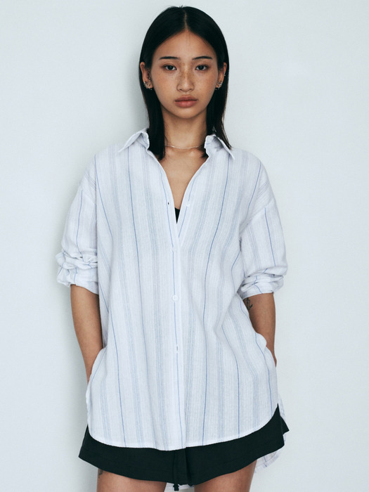 Mid Stripe Over fit Shirts (Blue)