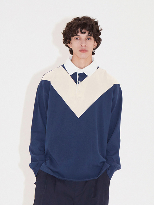 v-color scheme rugby collar Tee_navy