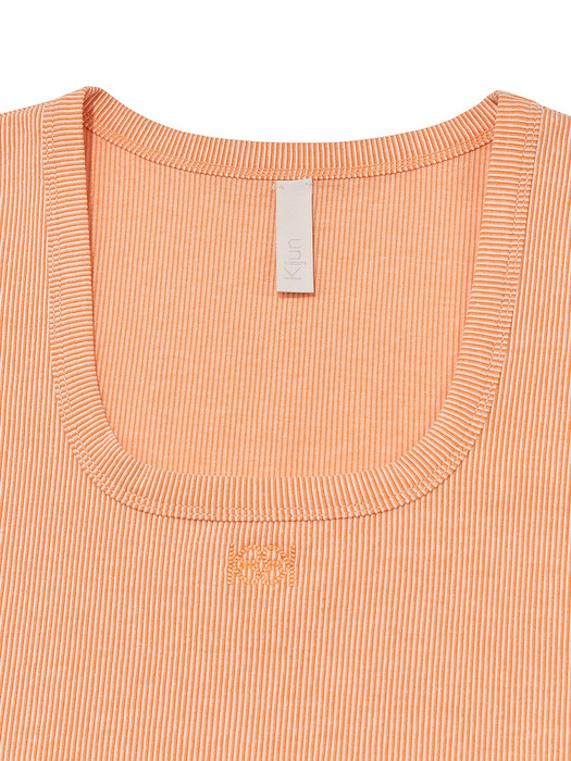 Square-Neck Rib T-Shirt Peach Orange