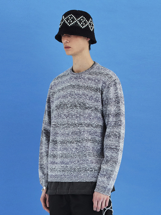 FLOWER GRADATION STRIPE KNIT / GREY