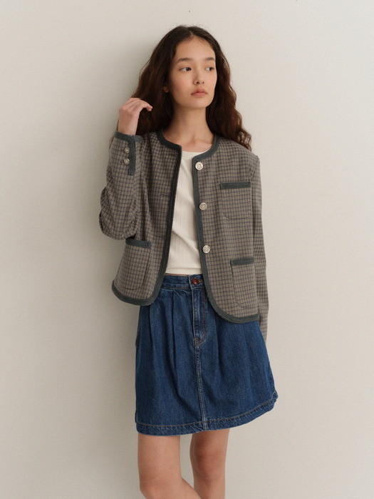 Reverie Check Tweed Jacket (CadetBlue)